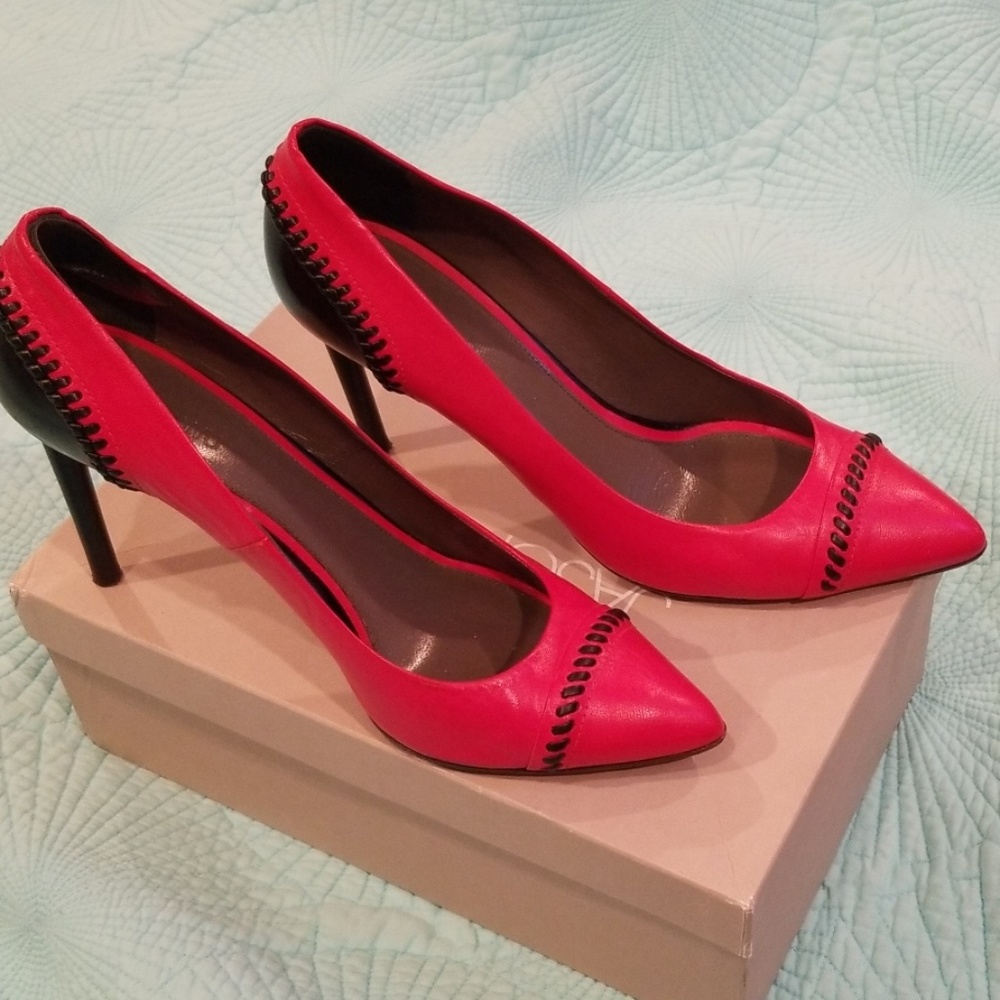Jason Wu calf skin whip stitch pumps brick red/bla